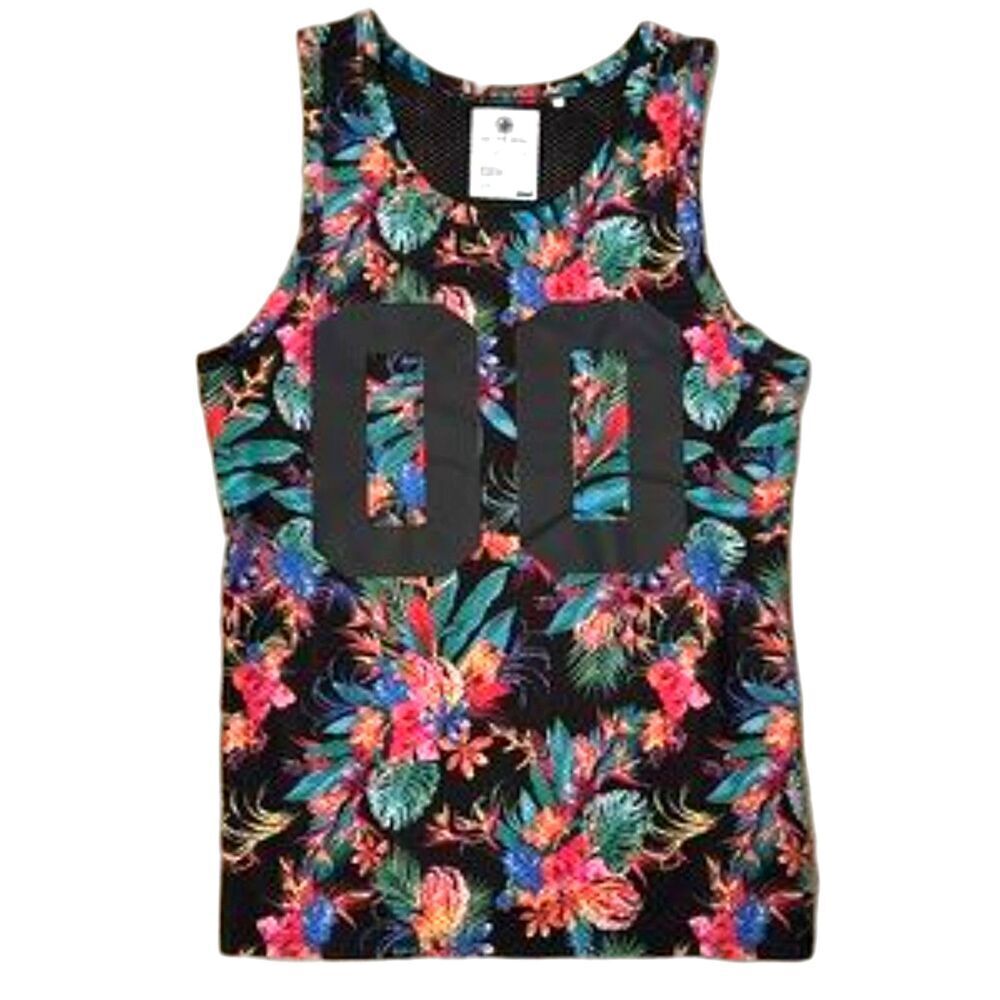On The Byas Jersey Mens Small Multicolor Tropical Print Sleeveless Mesh Tank